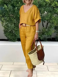 Conjunto Feminino Casual de Algodão e Linho Vicenza