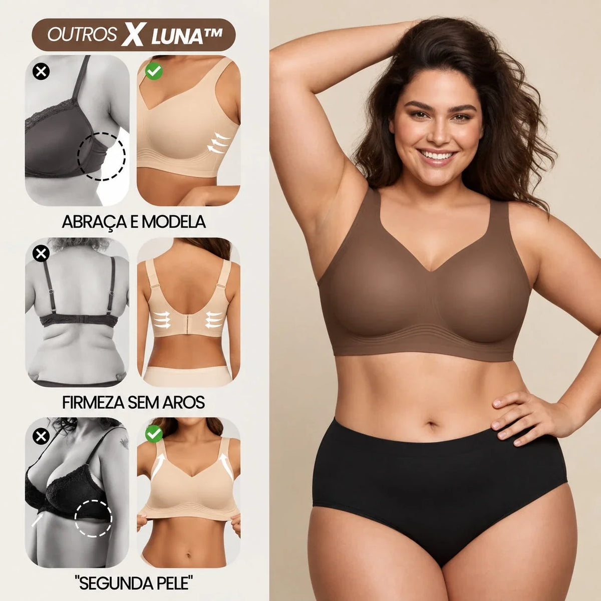 Kit 3 Sutiãs Luna Comfort™ - Sutiã com Efeito Invisível e Zero Marcas