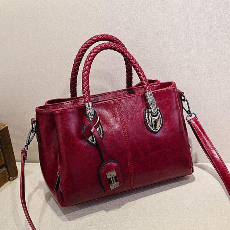 Bolsa Feminina Clássica Boston™ / Dupla Alça em Couro PU Bolsa Feminina MRL-129 Miralleve Vinho Vintage 