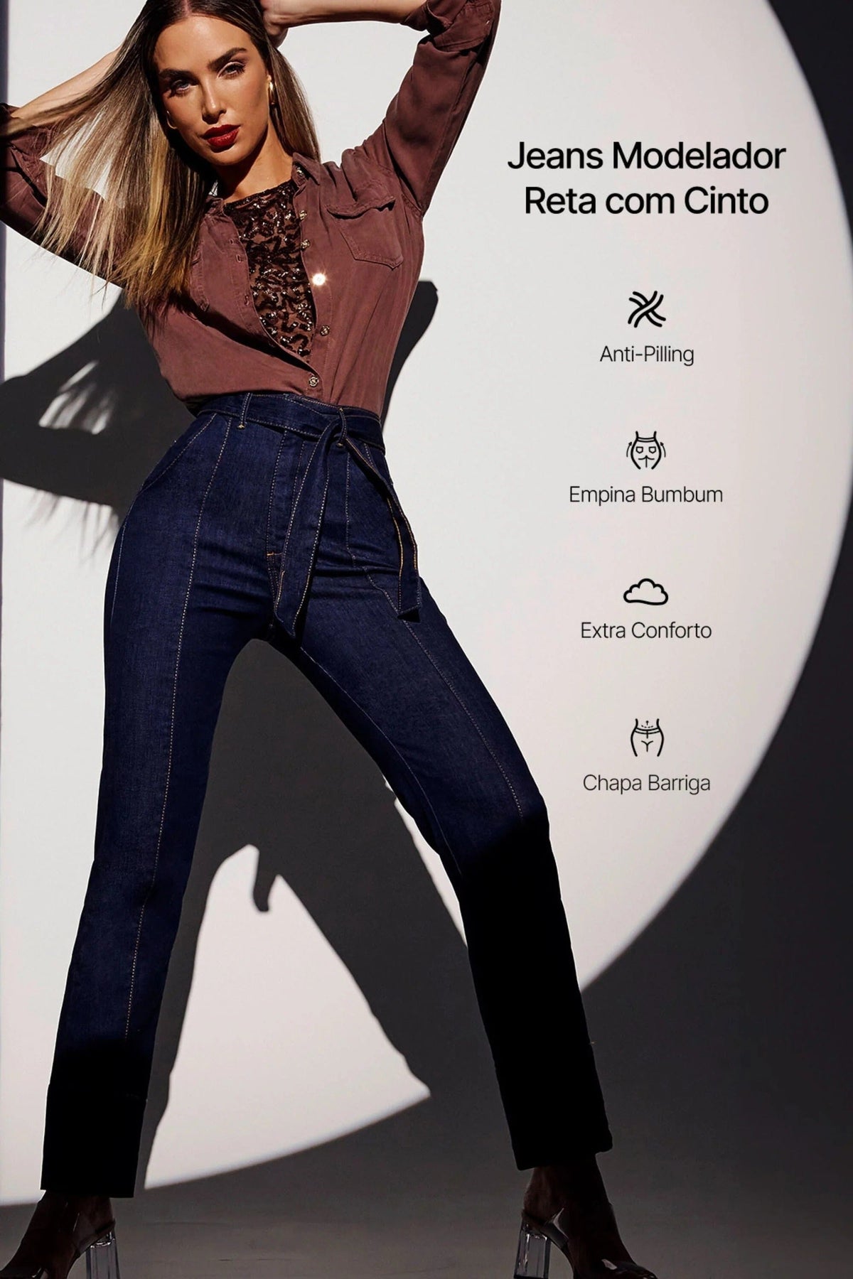 Calça Jeans de Rica Tecnológica Reta Cós Super Alto Calça Jeans MRL-120 Miralleve 