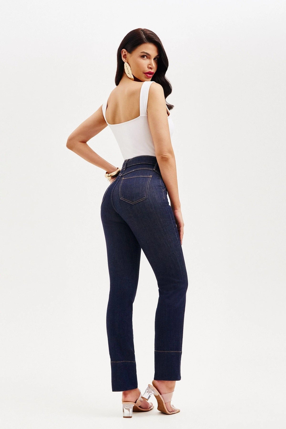 Calça Jeans de Rica Tecnológica Reta Cós Super Alto Calça Jeans MRL-120 Miralleve 