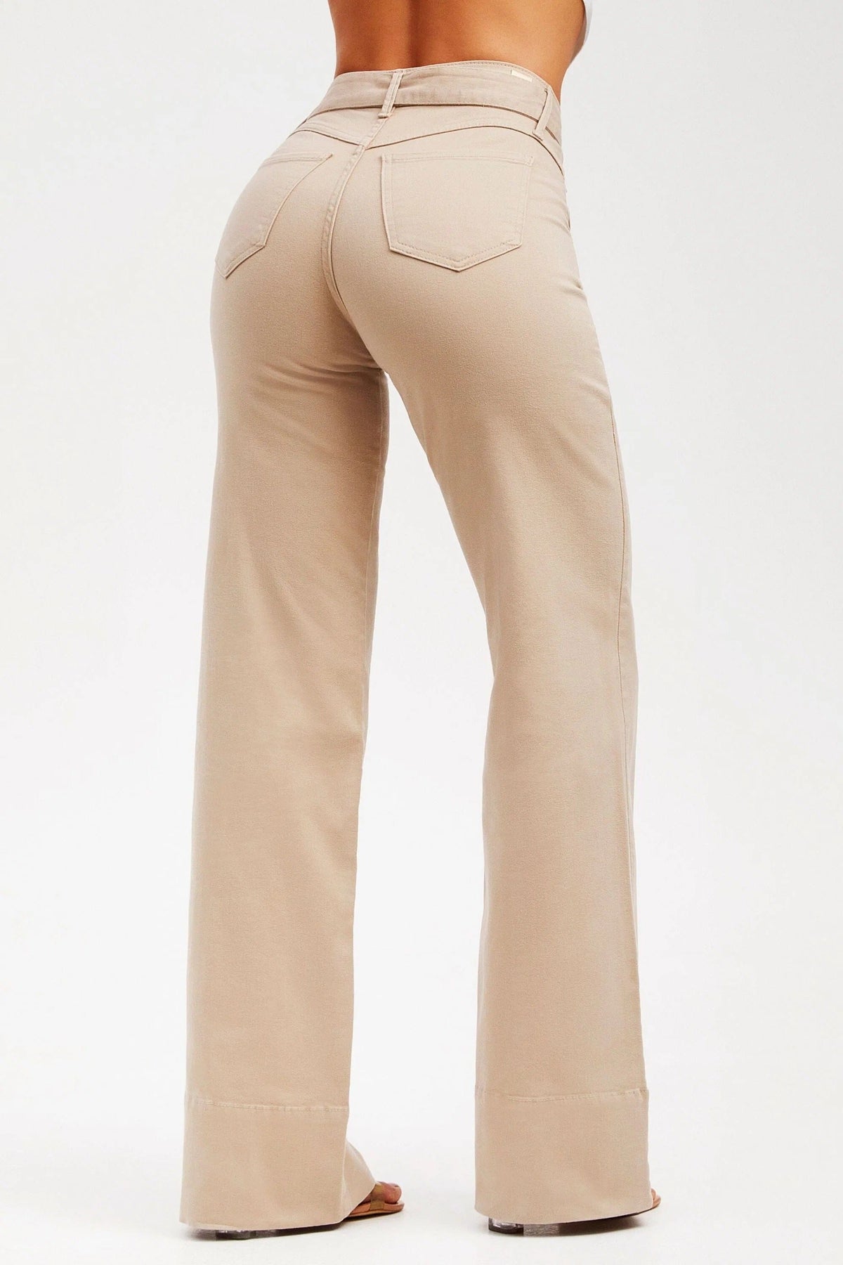 Calça Jeans de Rica Tecnológica Wide Leg Nude Cós Médio Calça Jeans MRL-122 Miralleve 